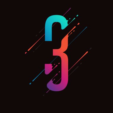 Modern soyut renkli numarası. Dinamik sıvı mürekkep su sıçramalarına numarası. Vektör tasarım öğesi sanat için. Sayı 2