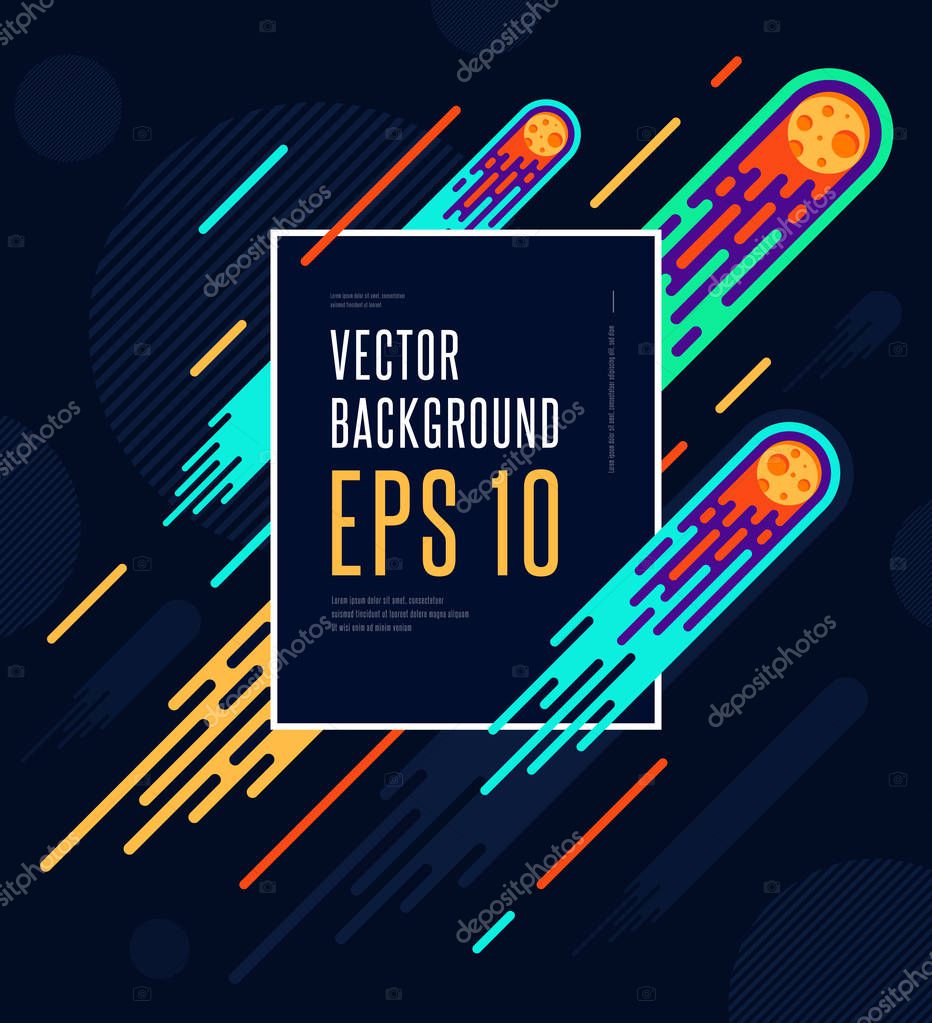 Minimalistic space comets colorful geometric background. Vector design for your art, covers, postcards, flyers, posters, banner. Eps10 vector illustration. See all letters of this alphabet in my portfolio