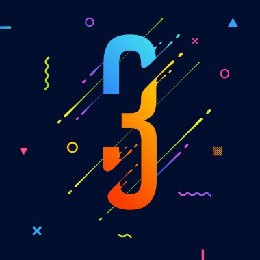 Modern soyut renkli sayı ile en az tasarımı. 3 numara. Arka plan serin parlak geometrik öğelerle. Dinamik sıvı mürekkep su sıçramalarına sembolü. Eps10 vektör şablon sanatın için