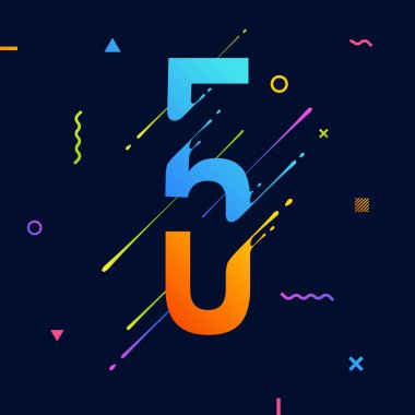 Modern soyut renkli sayı ile en az tasarımı. Sayı 5. Arka plan serin parlak geometrik öğelerle. Dinamik sıvı mürekkep su sıçramalarına sembolü. Eps10 vektör şablon sanatın için