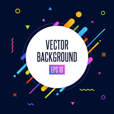Soyut vektör arka plan metin iletisi ve soyut renkli öğeleri için beyaz bir daire ile. Modern neon hatları ve tasarım öğesi sanat için. Vektör Eps 10 arka plan