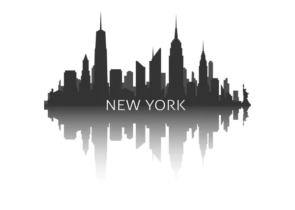 Vector Silhouet New York City Met Schaduw Reflectie — Stockvector