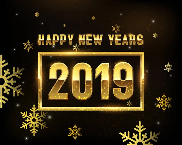Kar taneleri ile yeni yıl 2019 altın sayı işareti arka plan şablonu kıvılcım