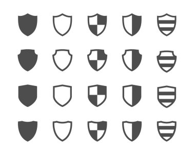 İzole Icons set beyaz arka plan üzerinde kalkan