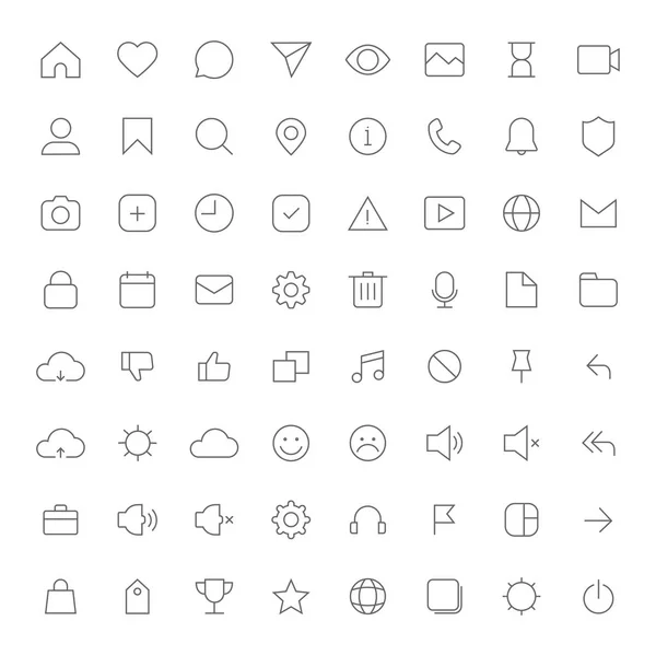 Definir Linha Fina Ícones Perfeitos Mais Utilizados — Vetor de Stock
