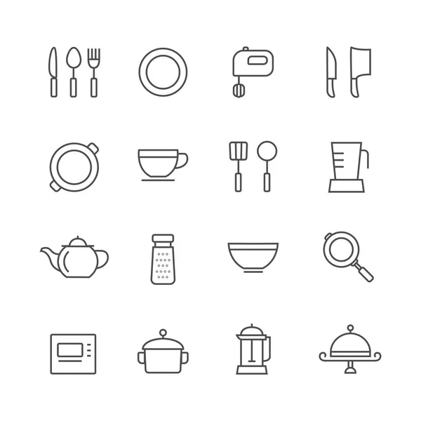 Set Icône Cuisine Icônes Ligne Vectorielle Ustensiles Cuisine Objets Liés — Image vectorielle