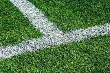 Yeşil çim futbol alan arka plan, yakın çekim Üstten Görünüm