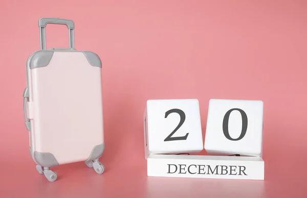 木製のキューブをカレンダー 12月20日冬の休暇や旅行 休暇のカレンダーのための時間 — ストック写真