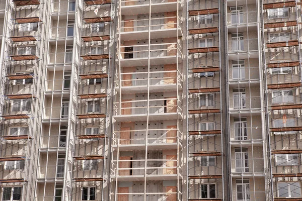Bau Eines Wolkenkratzers Aus Metall Beton Elementen Nahaufnahme — Stockfoto