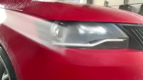 Car Wash Exterior Elements Washing Headlights Body Elements — Stock Video