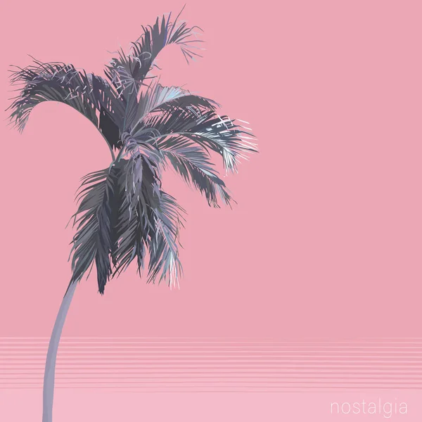 Vector Flat Style Pastel Pink Palm Tree Nostalgic Emotion Aesthetic - Stok Vektor