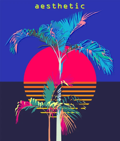 Parlak Palm ağaçlar günbatımı — Stok Vektör