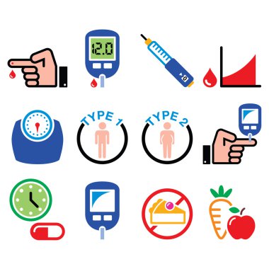 Diabetes disease, health, medical icons set  clipart