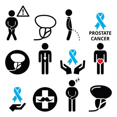 Prostat Kanseri Bilinçlendirme, erkekler sağlık Icons set 
