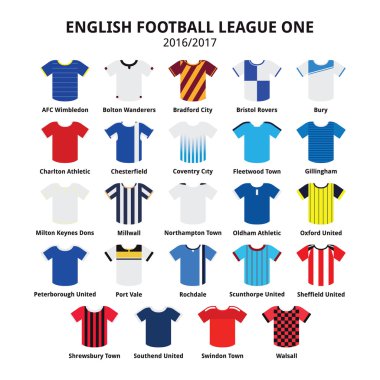İngiliz Futbol Ligi bir formaları 2016-2017 vector Icons set