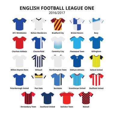 English Football League One jerseys 2016 - 2017 vector icons set clipart