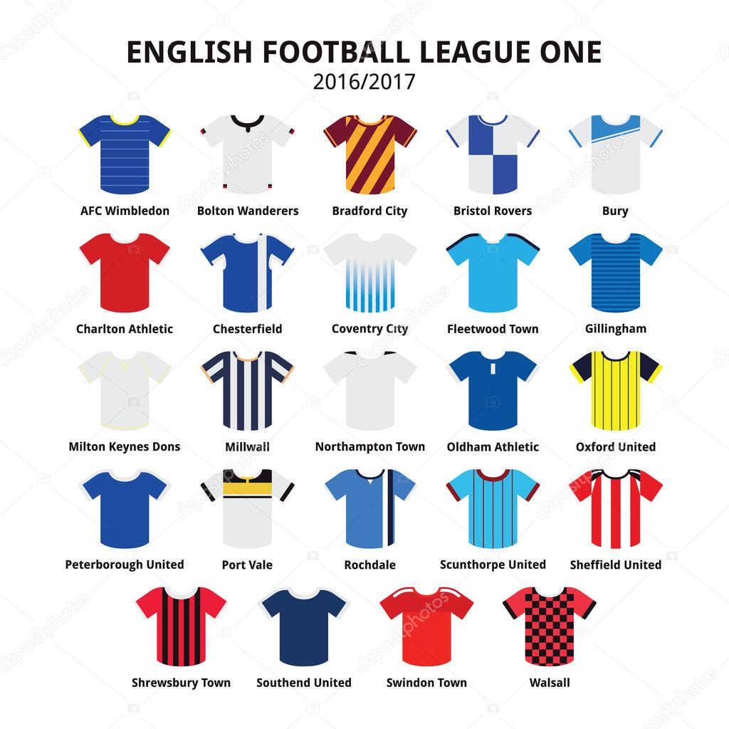 English Football League One Jerseys 2016 2017 Vector Icons Set Stock Vector Image By C Redkoala 127279564