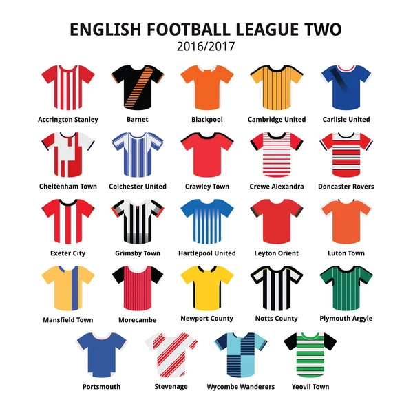 English Football League Two jerseys 2016 - 2017 vector icons set — Stockový vektor