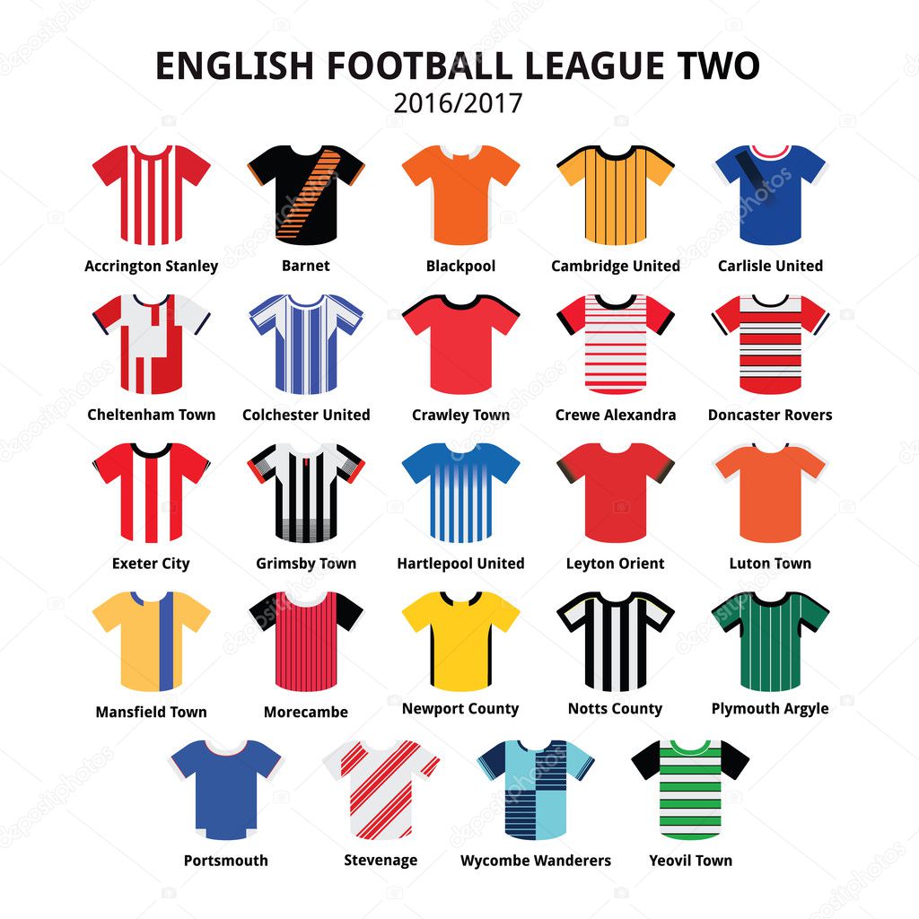 English Football League Two jerseys 2016 - 2017 vector icons set