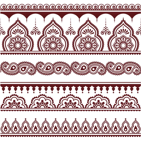 Mehndi, Indio Henna tatuaje marrón patrón sin costura, elementos de diseño — Vector de stock