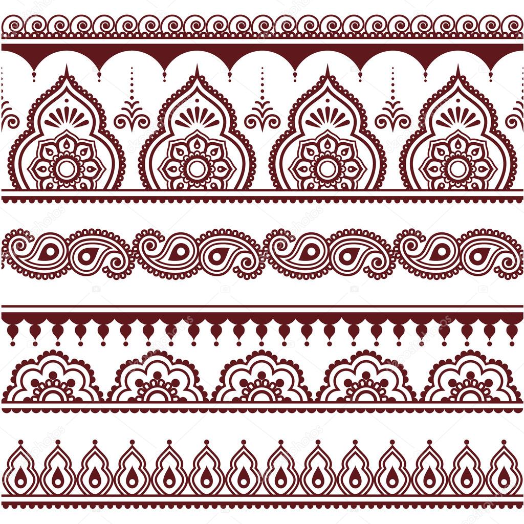 Mehndi, Indian Henna tattoo brown seamless pattern, design elements