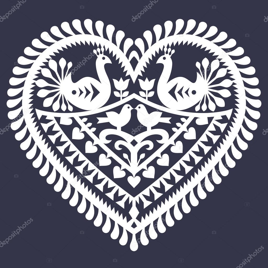 Folk heart pattern for Valentine's Day - Wycinanki Kurpiowskie (Kurpie Papercuts) 