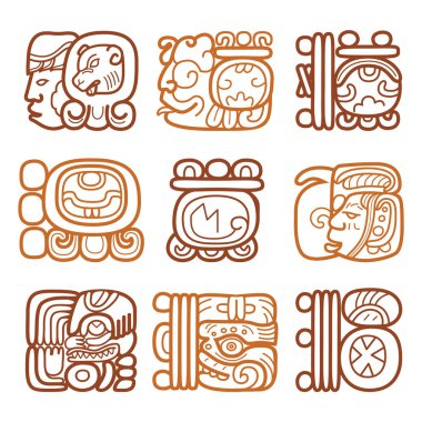 Maya glyphs, writing system and languge vector design   clipart