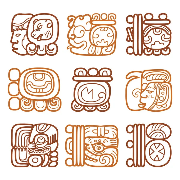 Glifos mayas, sistema de escritura y diseño de vectores languge — Archivo Imágenes Vectoriales