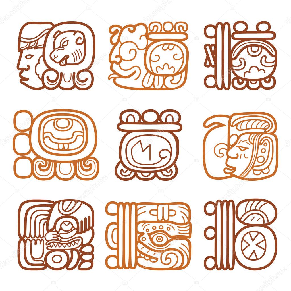 Maya glyphs, writing system and languge vector design  