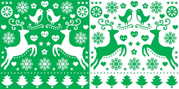 Рождественские открытки с оленями - стиль народного искусства — стоковый вектор