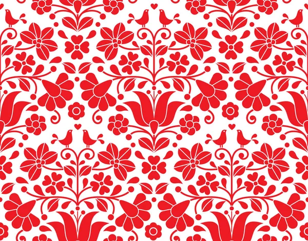 Kalocsai rojo floral emrboidery patrón sin costuras - fondo de arte popular húngaro — Vector de stock