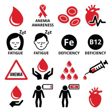  Blood, anemia, human health icons set  clipart