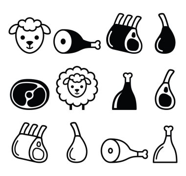 Kuzu eti, kuzu budu, kuzu shanks ve kaburga Icons set 