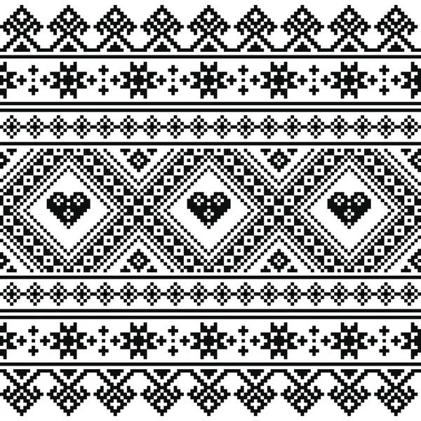 Traditional Ukrainian or Belarusian folk art knitted black embroidery pattern — Stock Vector