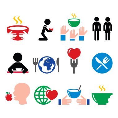 Hunger, starvation, poverty icons set  clipart