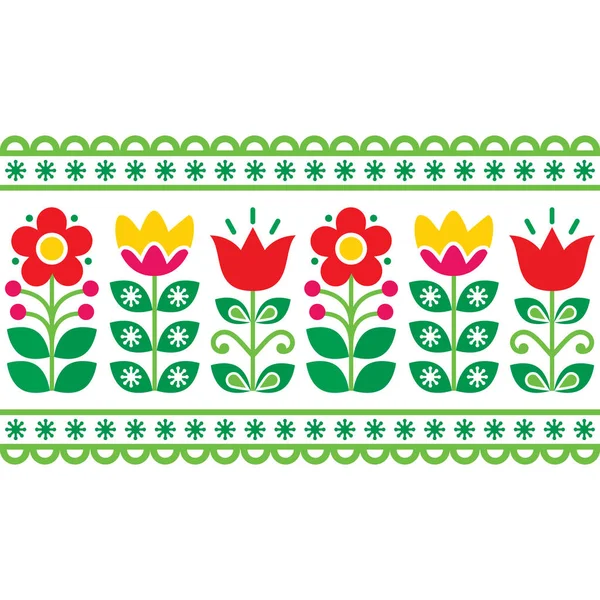 Padrão retro floral sueco - design de arte popular tradicional longa —  Vetores de Stock