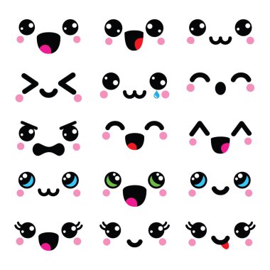 Kawaii cute faces, Kawaii emoticons, adorable characters design clipart