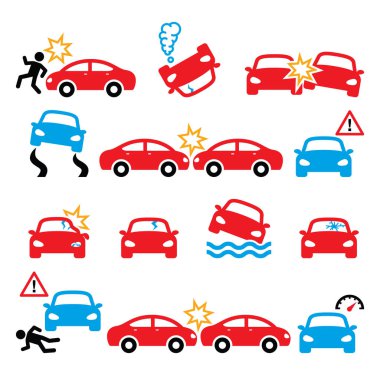 Trafik kazası, kaza, yaralanma vector Icons set 