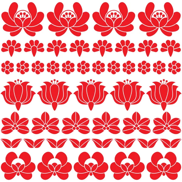 Seamless Hungarian red folk art pattern - floral Kalocsai embroidery — Stock Vector