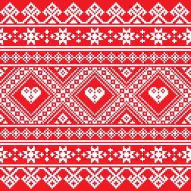 Geleneksel Ukrayna veya Belarus Halk sanat beyaz nakış desenli kırmızı