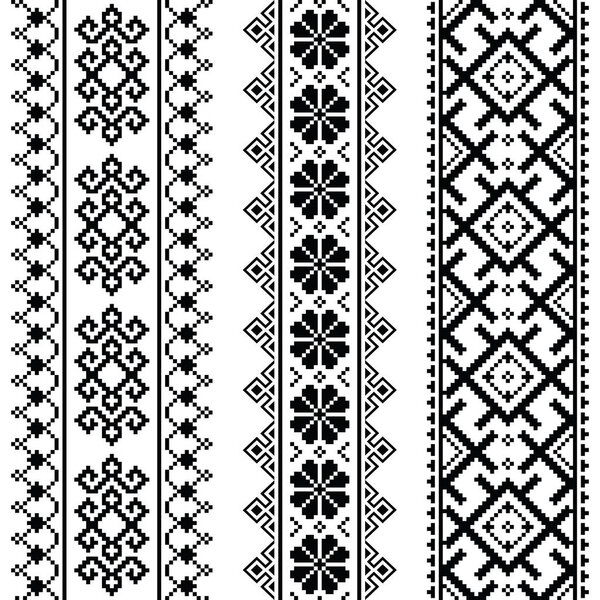 Ukrainian, Belarusian black embroidery seamless pattern - Vyshyvanka