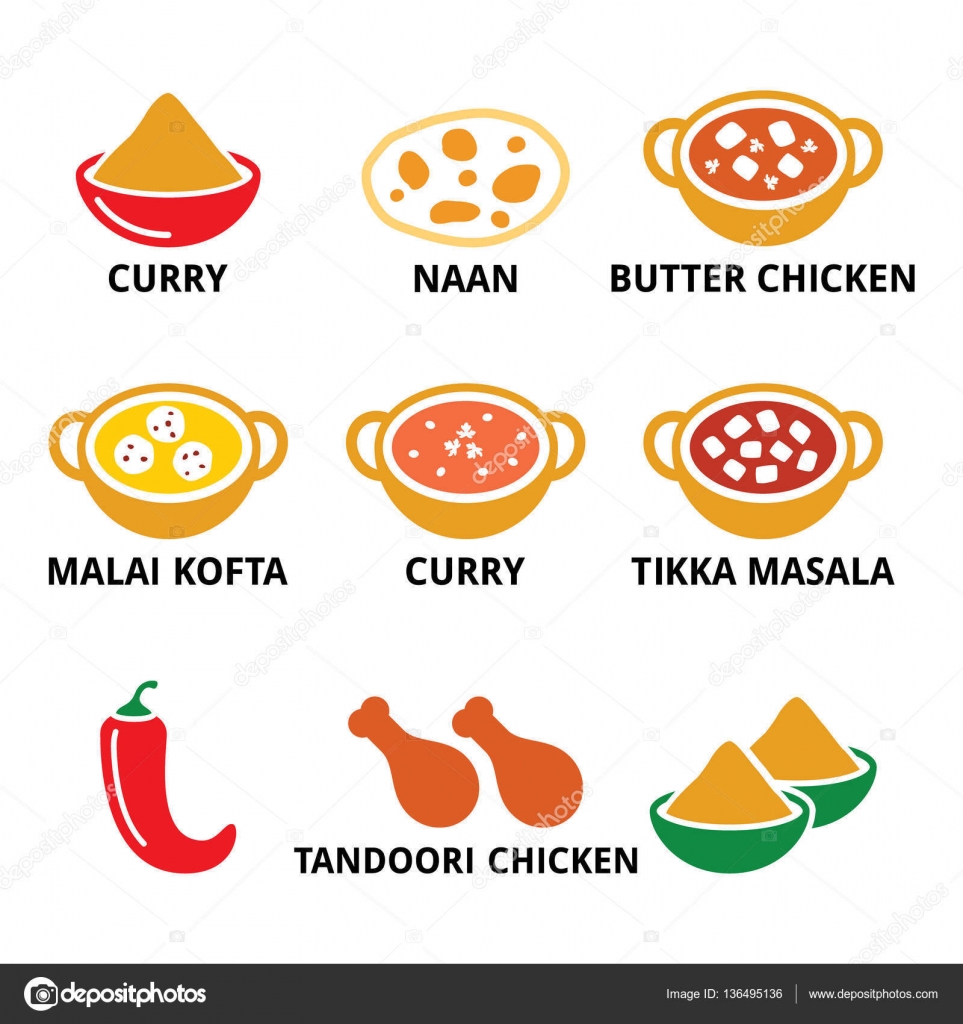 Indisches Essen und Gerichte - Curry, Naan-Brot, butter ...