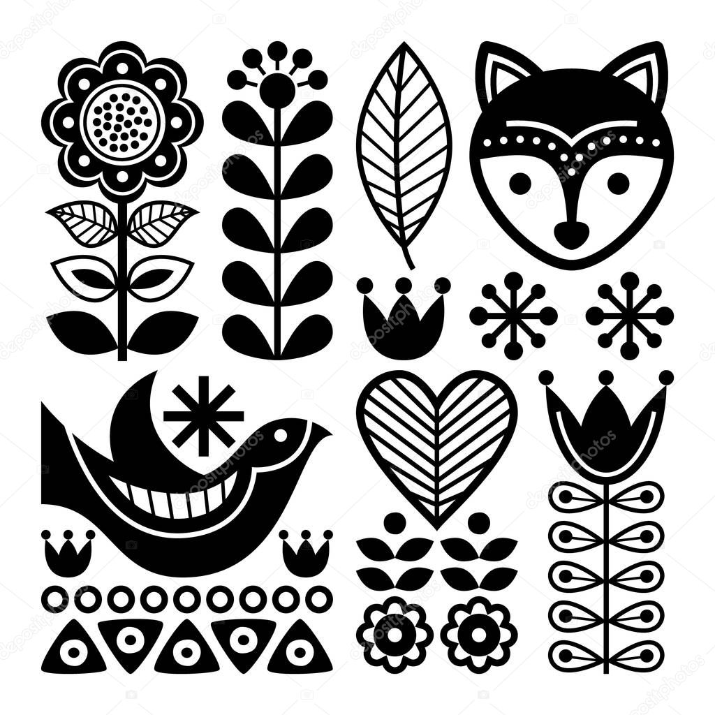 Finnish folk art pattern - Scandinavian, Nordic style, black and white