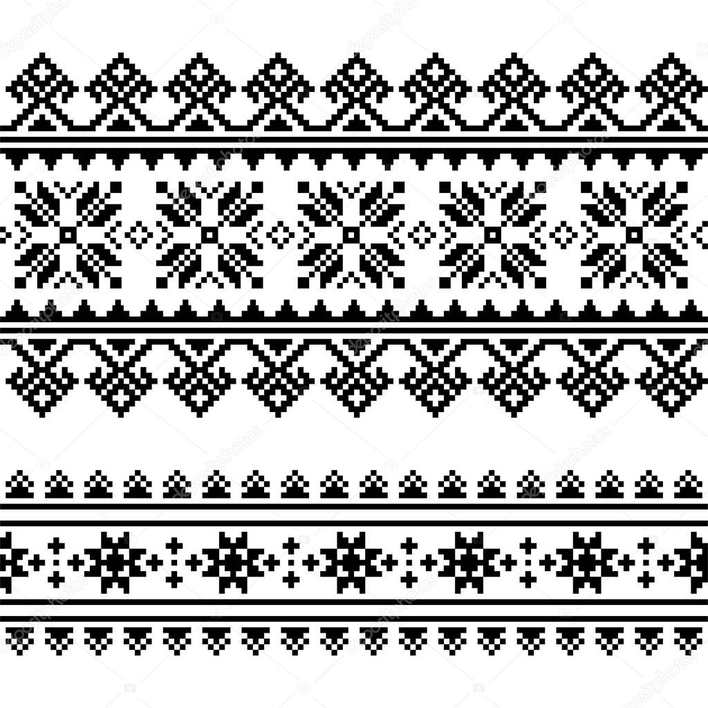 Traditional folk Ukrainian embroidery pattern in black and white