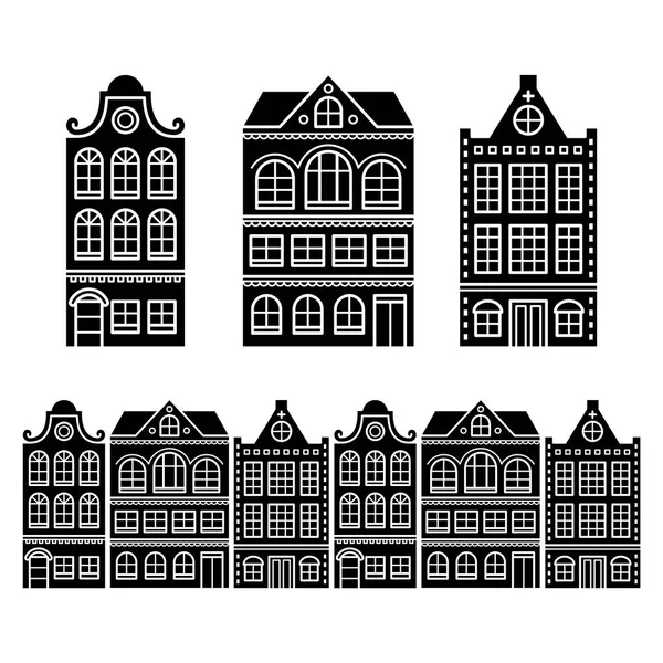 アムステルダムの家、オランダの建物、オランダやオランダのアーキテクチャ アイコン — ストックベクタ