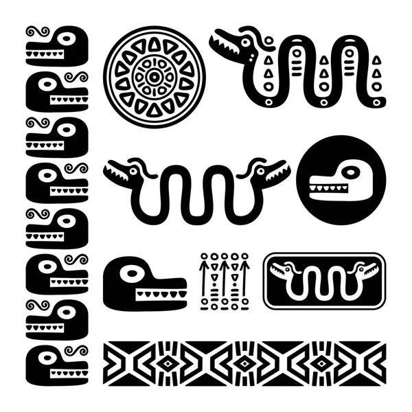 Animales aztecas, serpiente maya, antiguo conjunto de diseño mexicano — Archivo Imágenes Vectoriales