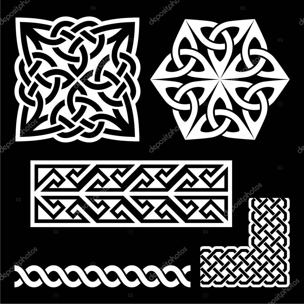 Celtic Irish and Scottish white patterns - knots, braids, key patterns 