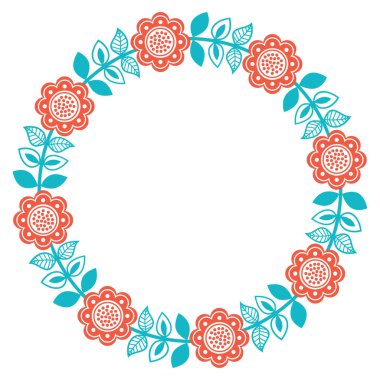 Scandinavian folk art round floral pattern - Finnish, Nordic, style clipart