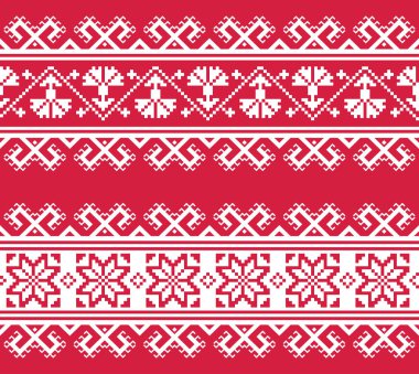 Ukrayna dili veya Belarus halk nakış desenli kırmızı beyaz bir 