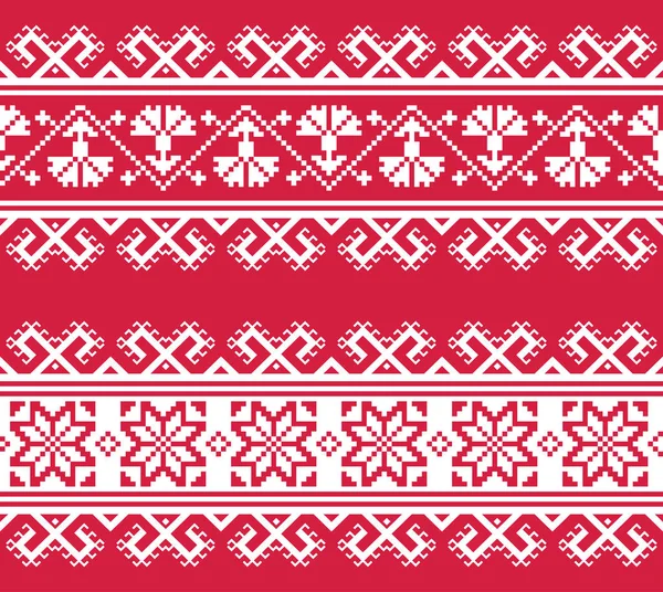 Motif de broderie d'art populaire ukrainien ou biélorusse en rouge et blanc — Image vectorielle